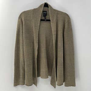 Eileen Fisher 100% linen brown open front cardigan size L Large